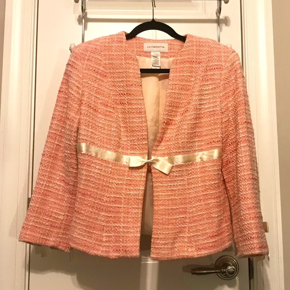 Liz Claiborne Jackets & Blazers - Adorable pink & cream tweed Liz Claiborne blazer with ribbons & bows (12)